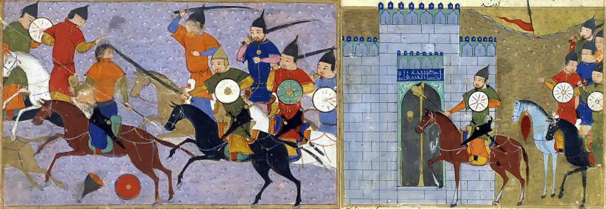 Mongolok és Kínaiak harca (balra) és Peking ostroma (jobbra). Ábrázolások 1430-ból.